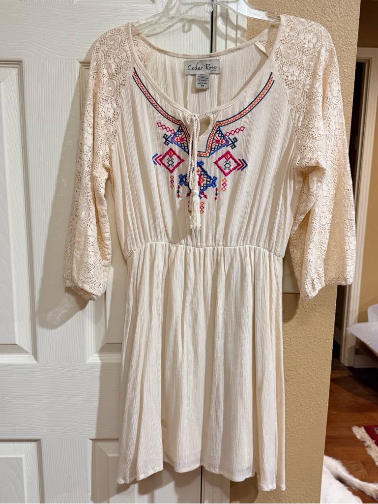 Cream Embroidered Western Style Midi Medium Dress